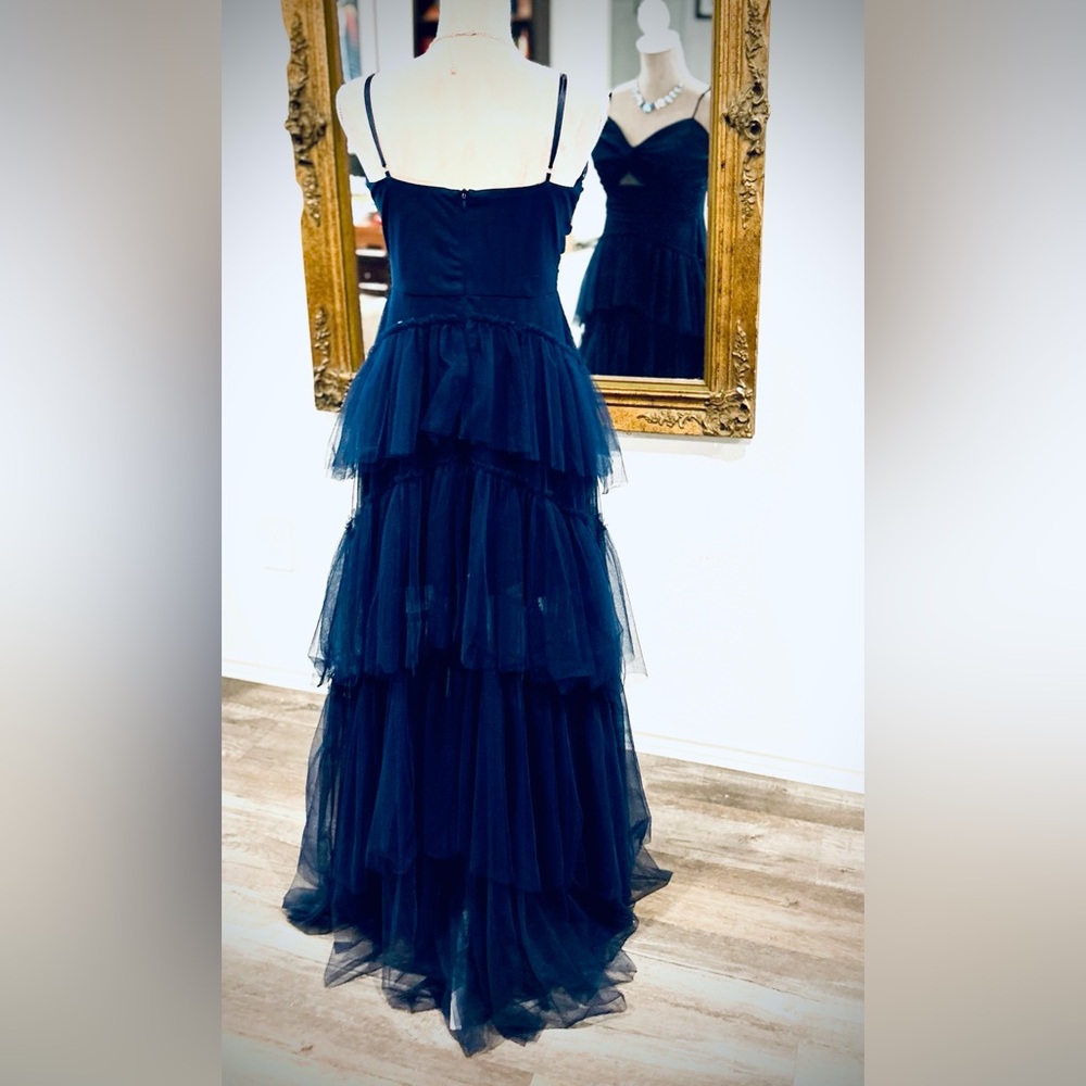 Tulle Tiered Skirt Prom Dress Blue Black Navy Evening Gown Goth Witchy Vibes - Picture 8 of 10